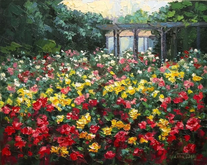 Rose Garden' - Vibrant Palette Knife Oil Painting Inspired by a